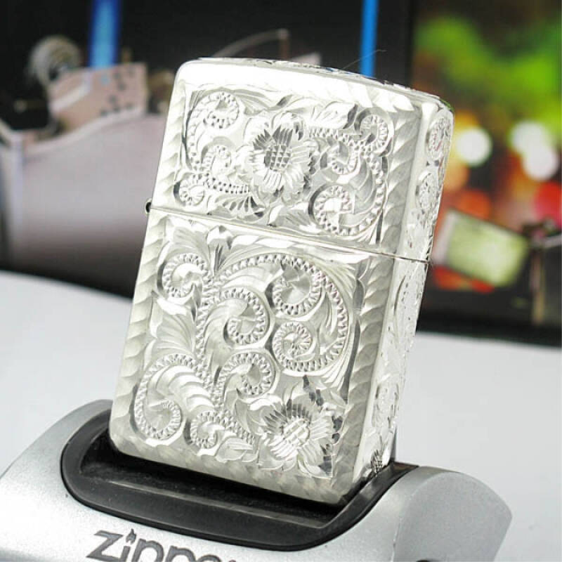 zippo打火机正品 奢华芝宝纯银 五面手工雕刻s04