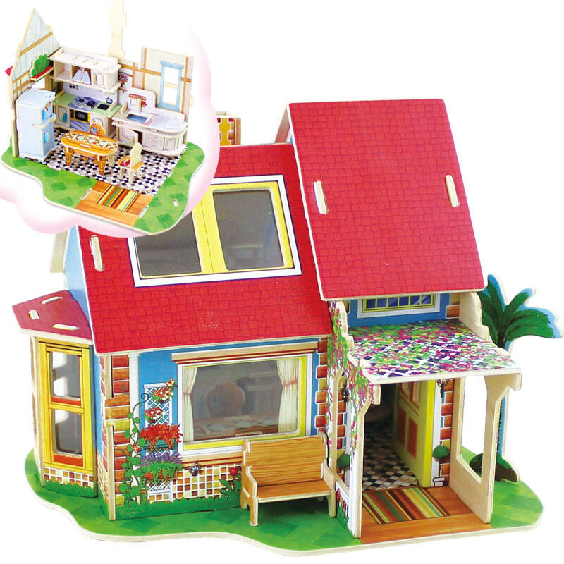 若态科技3d立体拼图木质拼装模型我的小别墅小房子儿.