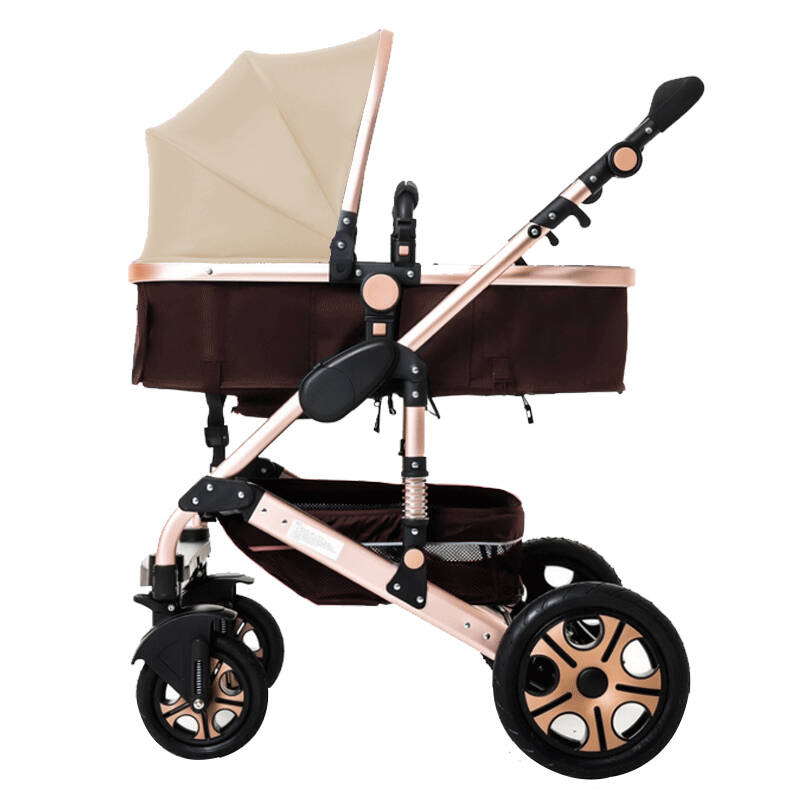 teknum 婴儿推车高景观伞车 可坐可平躺儿童宝宝手推车 卡其色土豪金