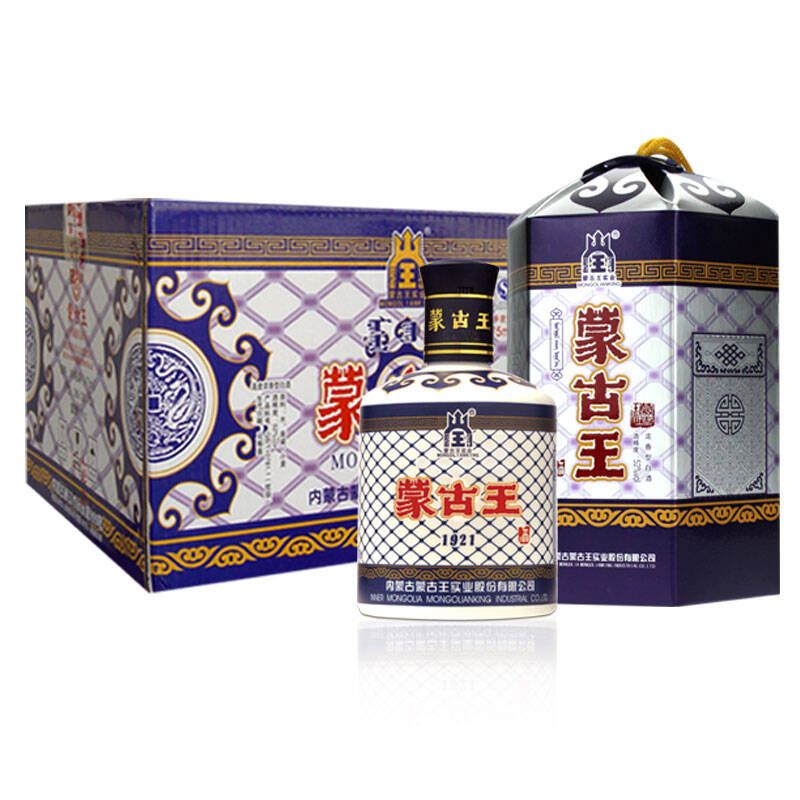 蒙古王 浓香型白酒 粮食酒 内蒙古草原白酒 整箱装 38度献礼蓝包整箱6