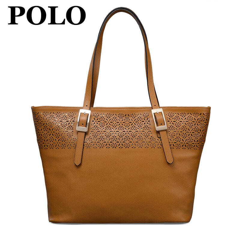 美国polo 复古镂空新款女包真皮单肩包手提包大包110471 橘黄色