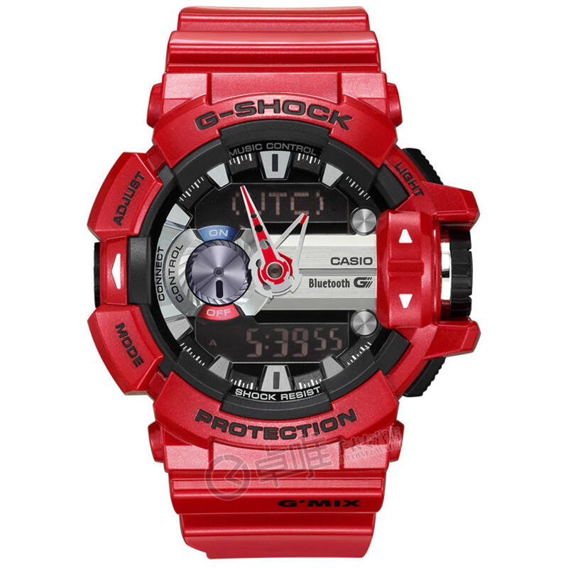 卡西欧(casio)手表 g-shock智能音乐蓝牙运动男士手表 红色橡胶带gba