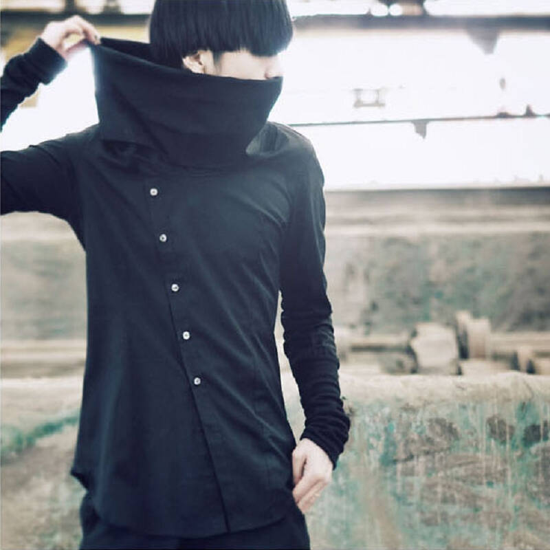 2014另类超高领英伦韩版修身长袖衬衫 艺术感独特个性男式衬衣 大码男 16759 白色 M码 现货 - 京东