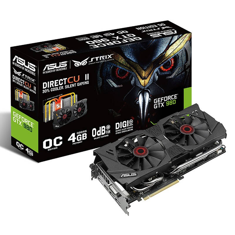 华硕(asus)猛禽strix-gtx980-dc2oc-4gd5 1279mhz/7010mhz 4gb/256bit