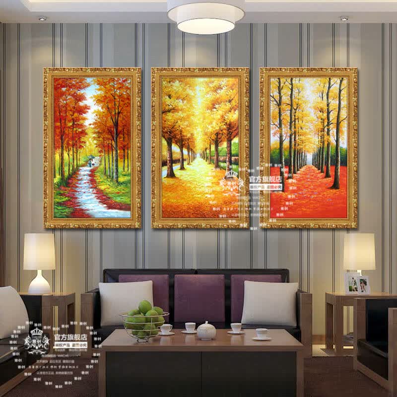 雅创 纯手绘现代欧式装饰画玄关有框画风景画客厅油画走廊壁画 发财