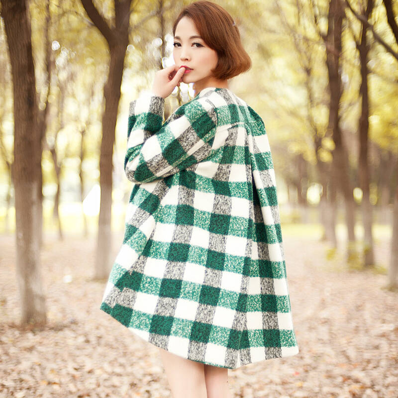 绽放 原创圆领女士羊毛呢外套长袖 2014秋冬装