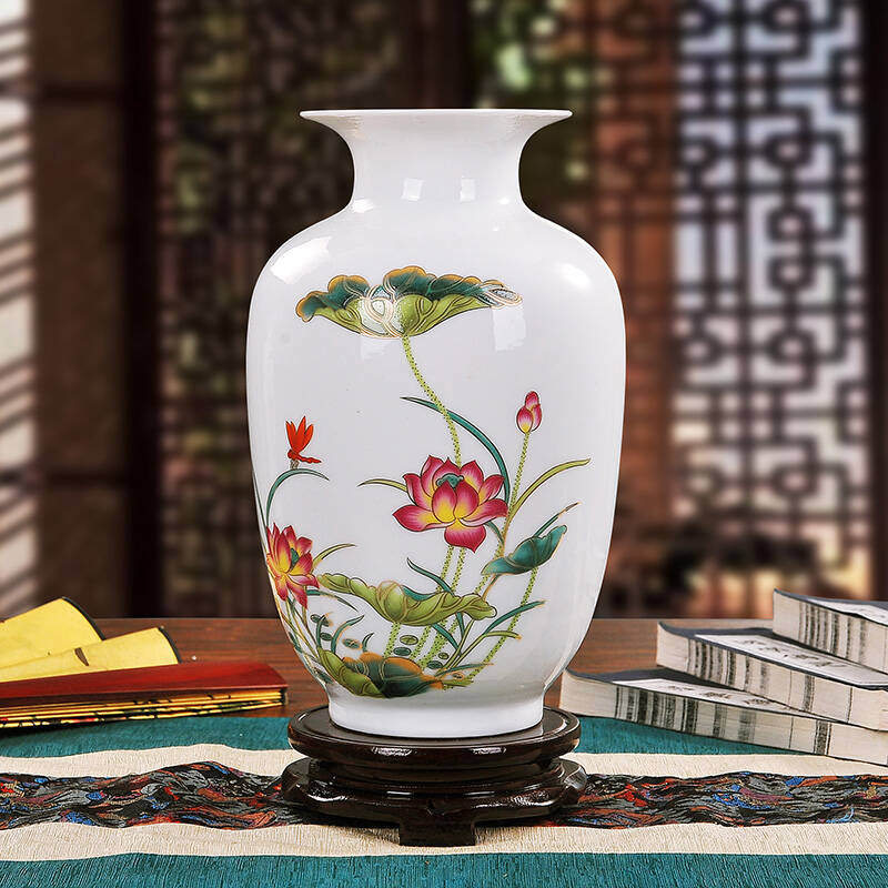 晟皓景德镇陶瓷花瓶摆件 瓷器装饰盘 多色可选三件套装饰品 金荷花