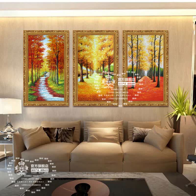 雅创 纯手绘现代欧式装饰画玄关有框画风景画客厅油画走廊壁画 发财