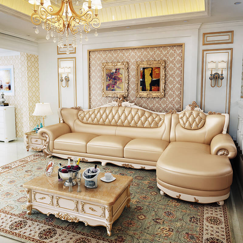 梦美斯宣 欧式沙发 真皮沙发 组合 香槟金 转角 客厅沙发 135 3 1