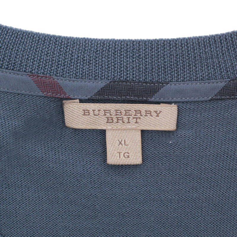 burberry巴宝莉brit蓝灰色羊毛格子细节男士针织衫383445 蓝色 xl