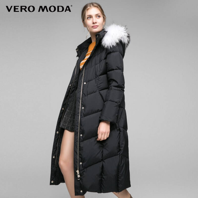 vero moda冬季新貉子毛领中长羽绒服|316412544 010黑