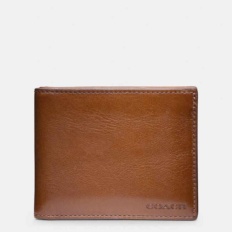 coach/蔻驰 新品 男士bleecker 短款真皮钱包 74590 红棕色