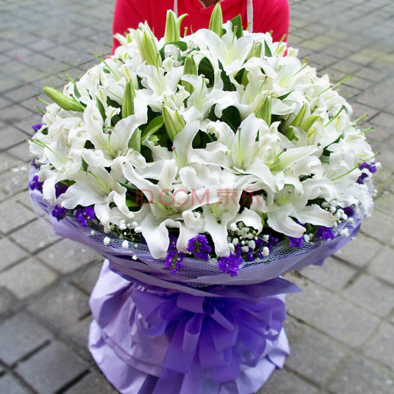 百合花 鲜花速递 生日鲜花 99朵百合花花束 鲜花快递全国送花 99朵白