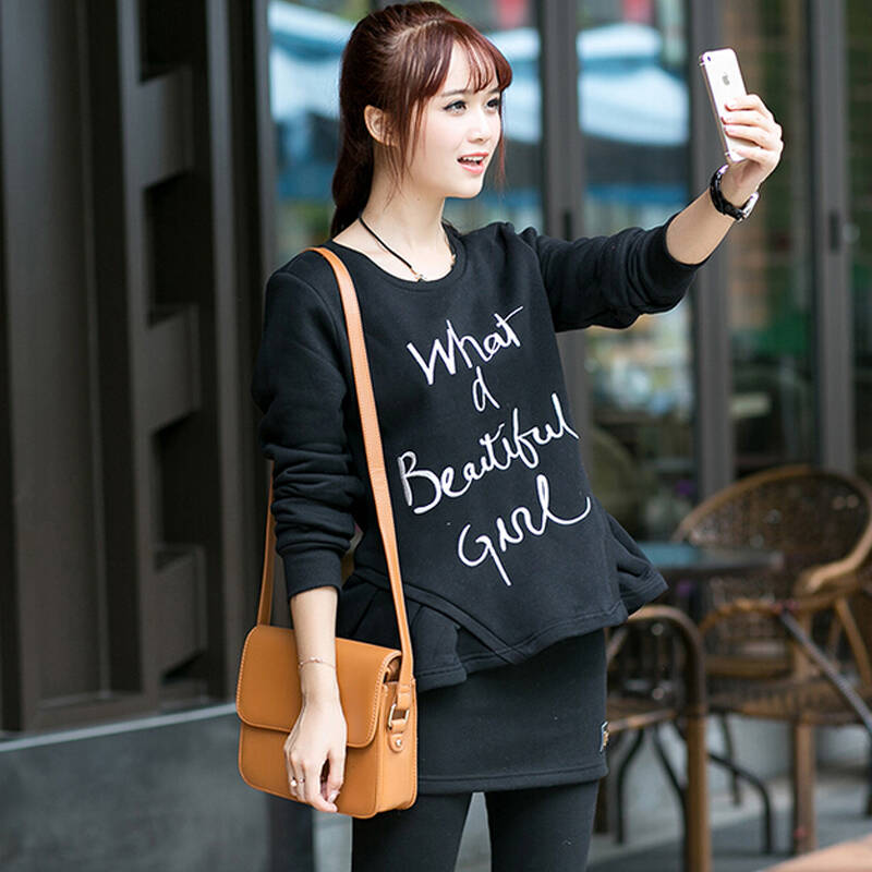 迪圣凯尼2014秋冬新款韩版大码刺绣英文字母