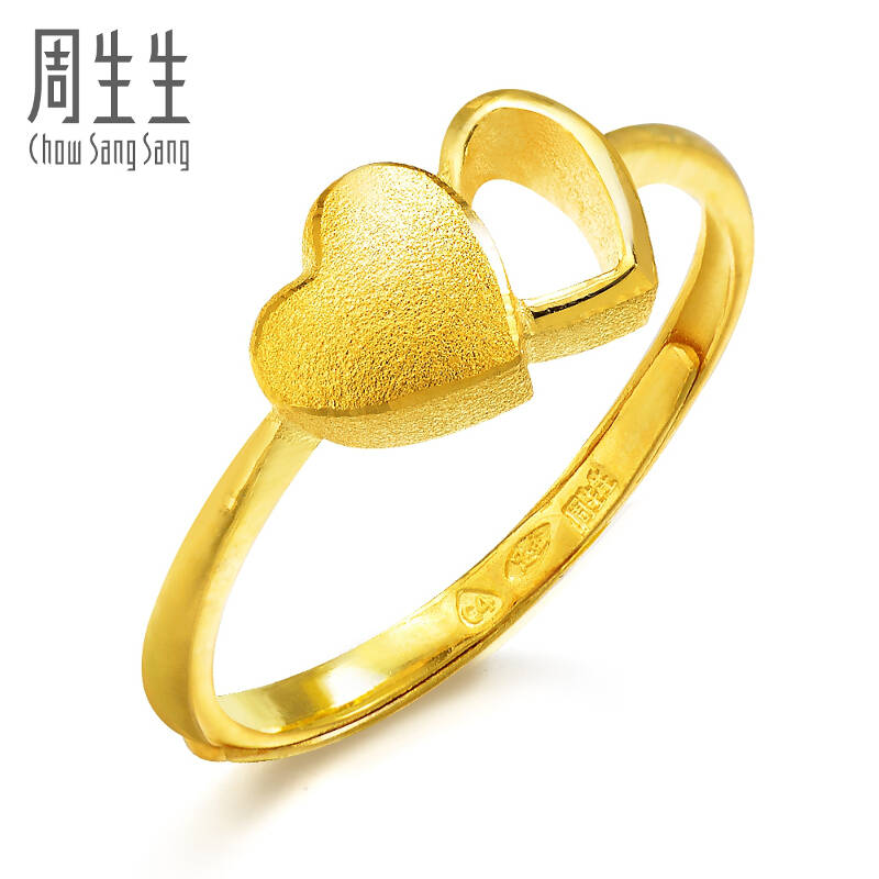 周生生 黄金足金心相印戒指黄金戒指开口戒指 34569r