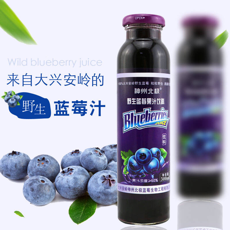 神州北极 大兴安岭野生蓝莓果汁 300ml*10瓶 果汁含量≥60% 蓝莓汁