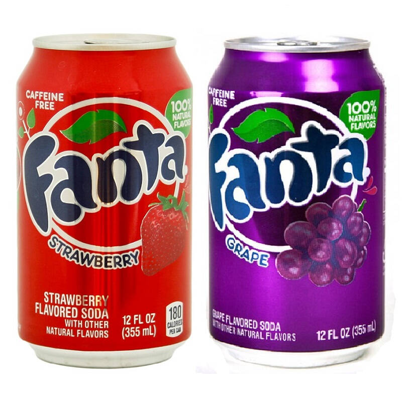 美国进口 芬达汽水(草莓味6罐 葡萄味6罐) fanta 355ml*12罐(组合整箱