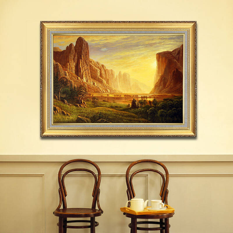《光辉山脉》欧式大气有框风景画 纯手绘客厅油画 横版风景装饰画