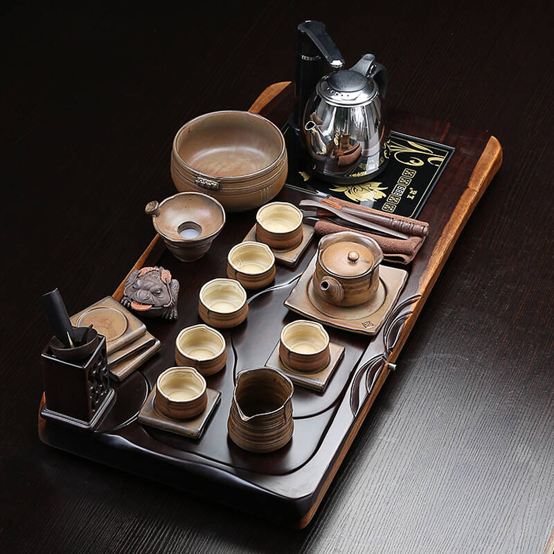 鑫艺缘 整块黑檀木二合一实木茶盘 茶道紫砂汝窑功夫茶具套装 整套