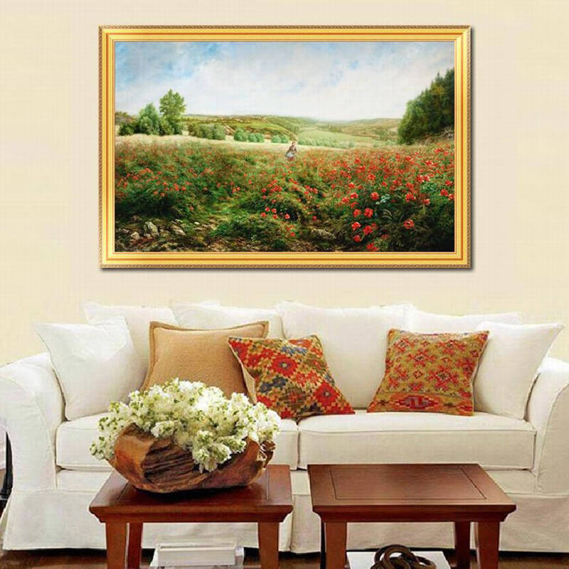 艺澜欧式古典小红花圃美景 艺澜纯手绘油画 室内壁挂画定制fj198 纯