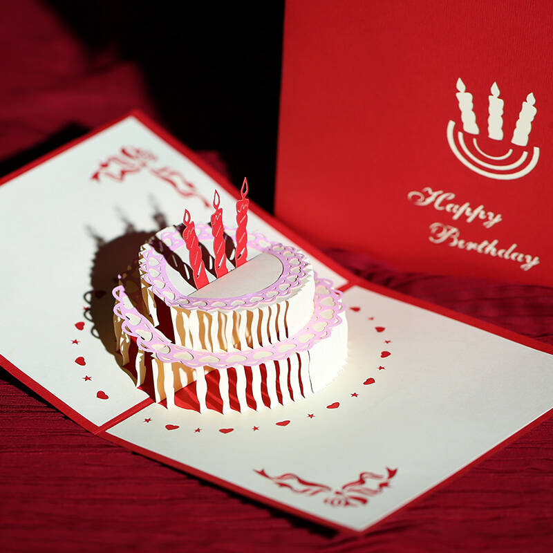 菲寻3d贺卡手工diy创意立体员工生日商务定制贺卡纸雕卡片 红-生日