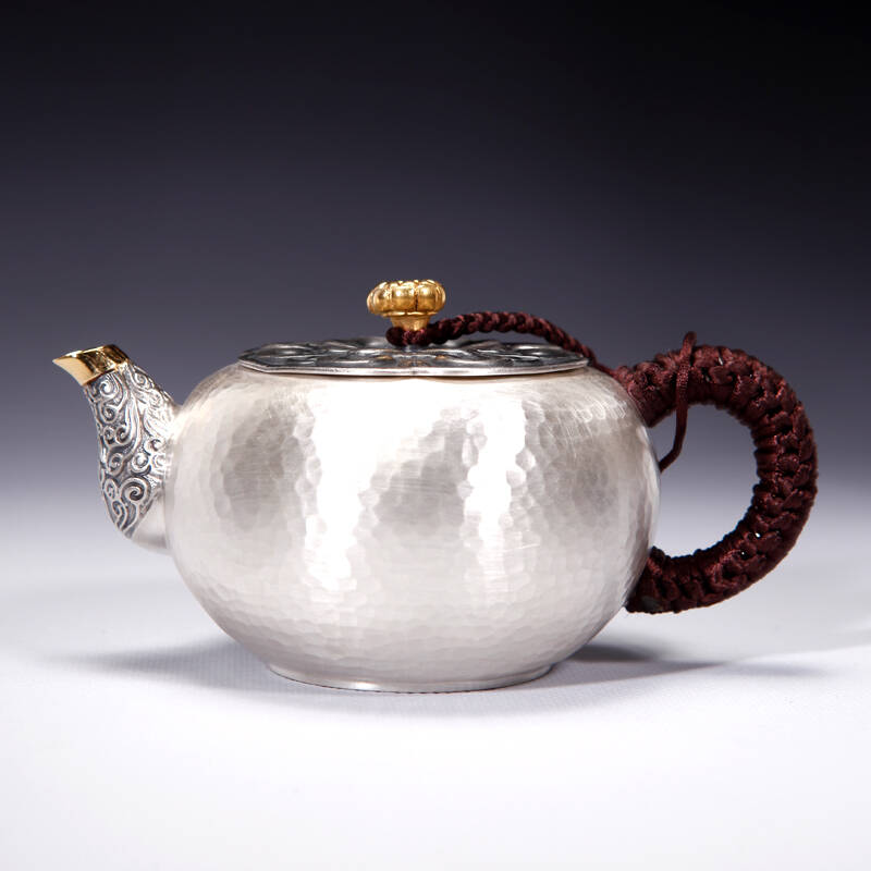踞虎堂纯手工千足银莲心银壶纯银茶壶泡茶壶水壶收藏韩国明银银器