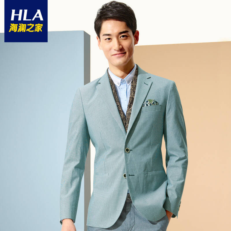 18下海澜之家 2015春季新品 男装素雅格子修身西服外套 hwxad1a007a