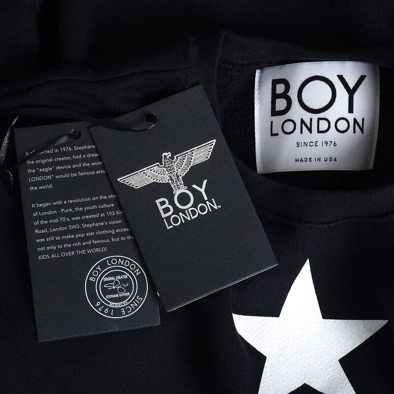 boy london 伦敦男孩 男士黑色烫印星星字母logo卫衣