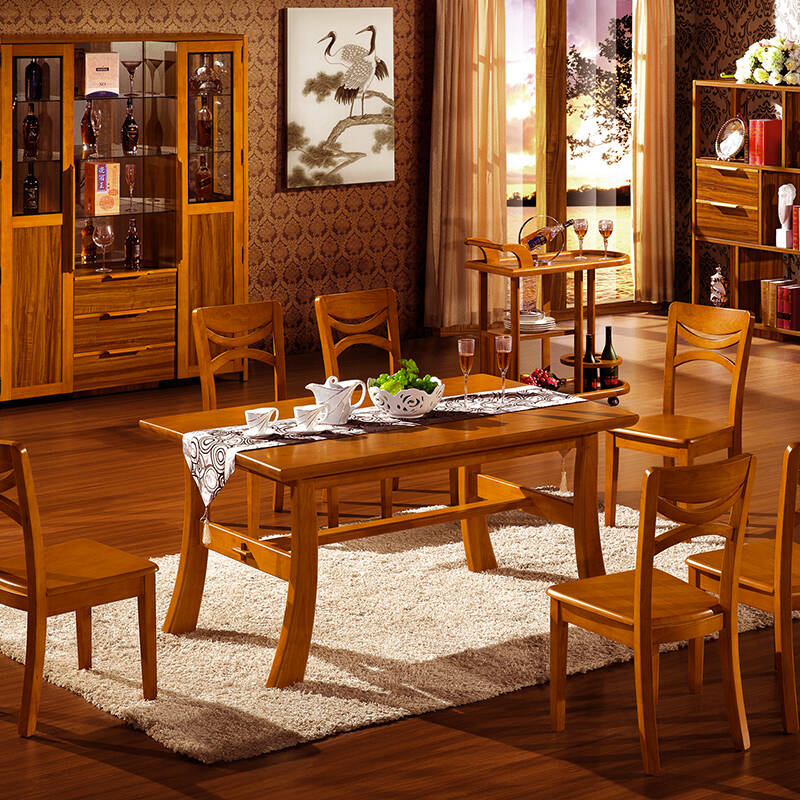 曼达manda 金丝柚木 实木餐桌椅组合 现代简约纯实木餐台 长方形餐桌