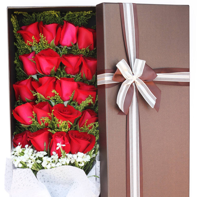 520情人节鲜花速递全国 19朵红玫瑰鲜花礼盒康乃馨 送女友生日鲜花