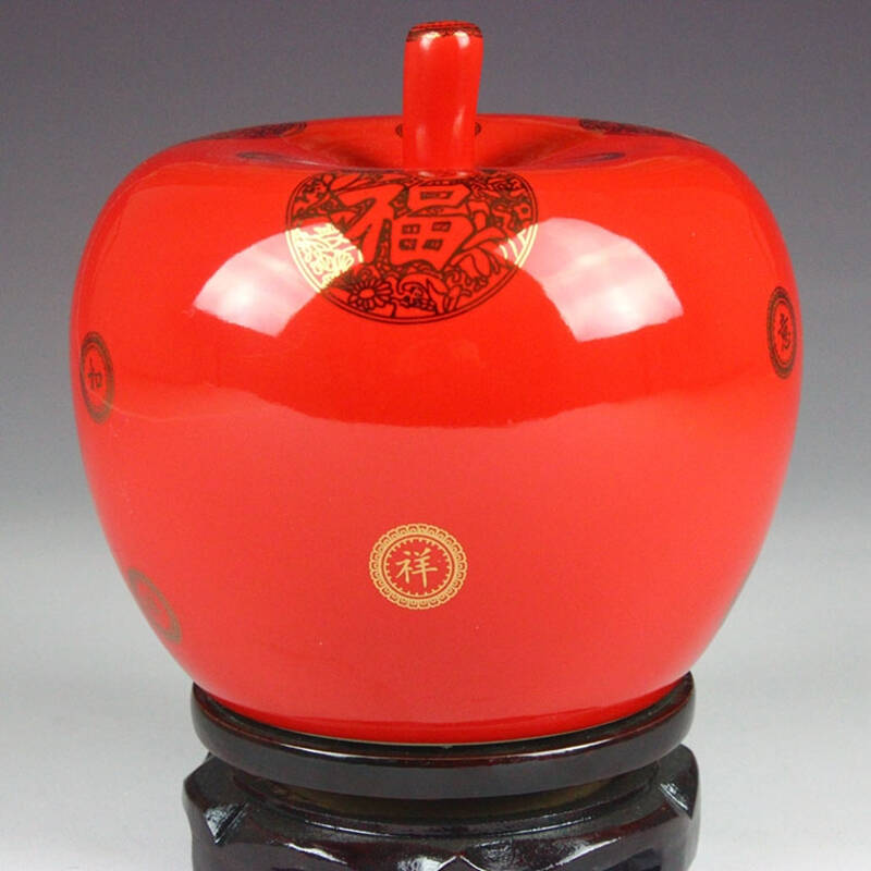 景德镇陶瓷器中国红喜庆苹果平平安安家居装饰品工艺品摆件 福字苹果