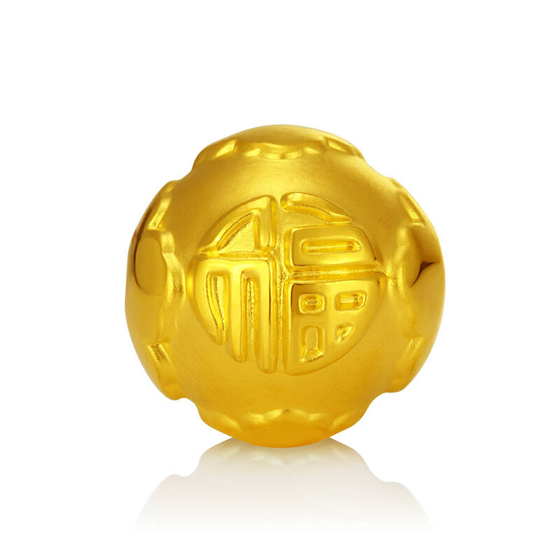 绳奇珠宝3d硬金足金吊坠金钱珠999黄金铜钱转运珠路路通串珠 10mm身缠