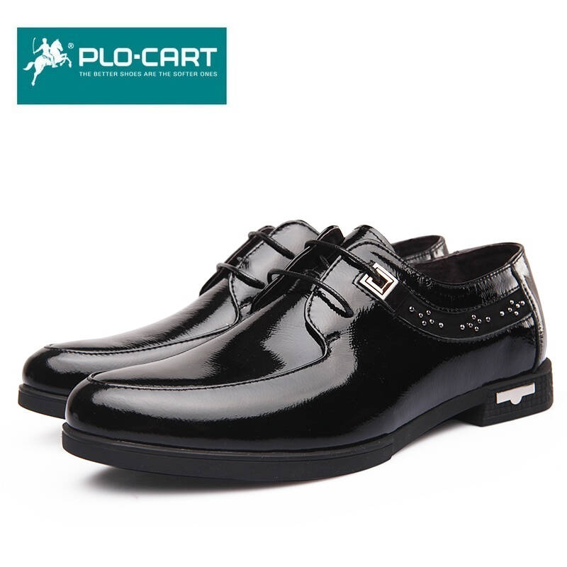 保罗盖帝(plocart)春季休闲皮鞋男真皮商务 英伦圆头系带流行男鞋子男