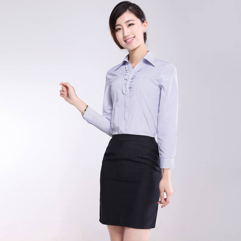 普罗蒙(prenomen)女装春季款女士胸花长袖衬衫韩版修身职业女性衬衫