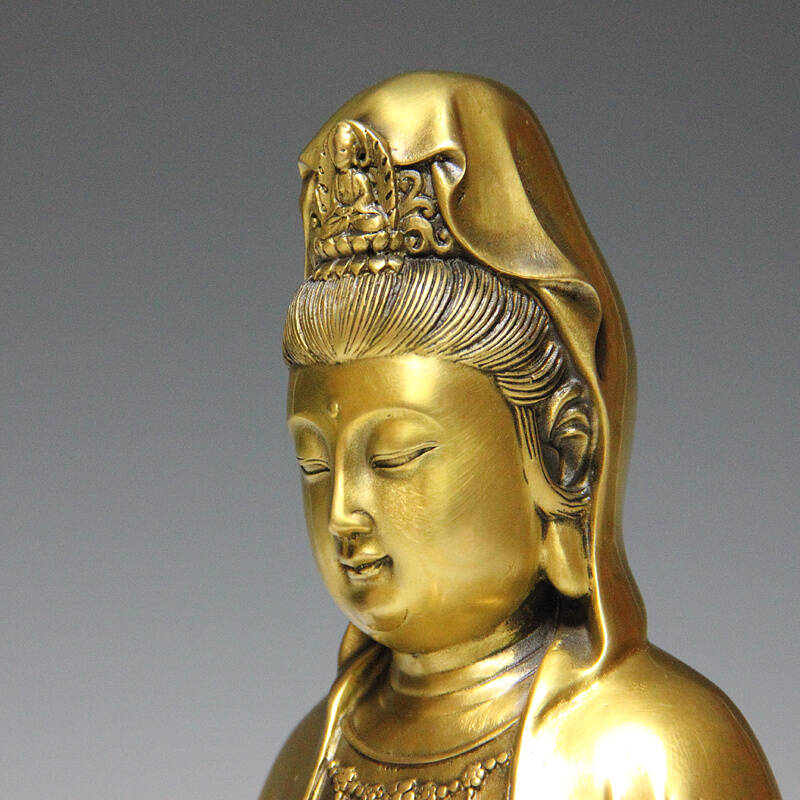 纯铜观音菩萨佛像摆件 观音铜像 神台供神摆件 乔迁新居礼品坐莲花观