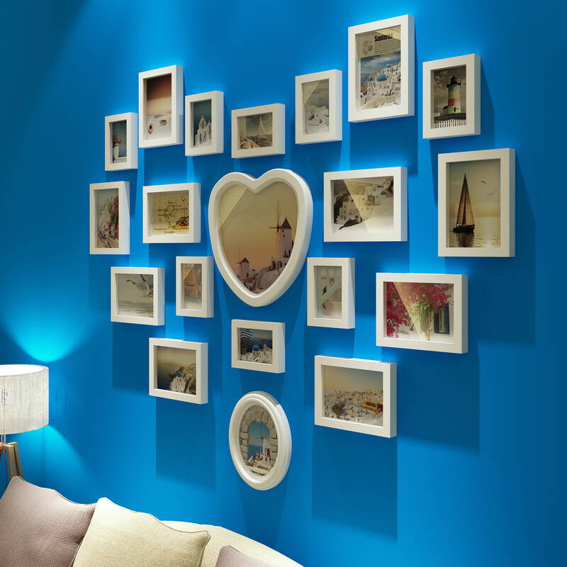沐坤 创意实木客厅 婚纱照 片墙 爱心形 现代 儿童 卧室相片墙 相框墙