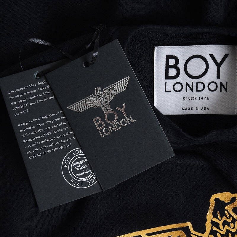 boy london 伦敦男孩 男士黑色烫金老鹰字母logo卫衣