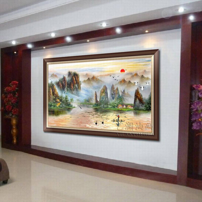 艺澜鸿运当头招财风水画 仙鹤麋鹿旭日 办公室书房客厅大型壁画sh110