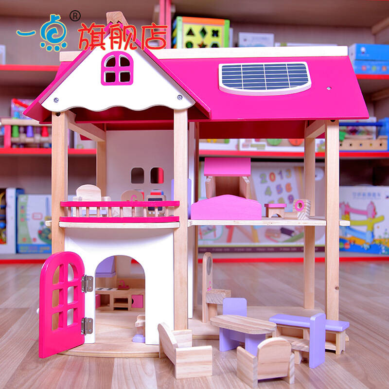 一点正品建筑木质diy小屋娃娃房子别墅女童玩具3-7岁4