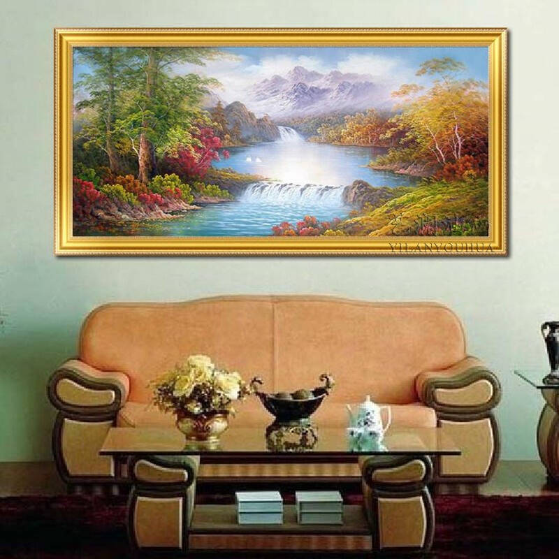 艺澜山水风景客厅沙发背景油画 室内家装家饰手绘有框