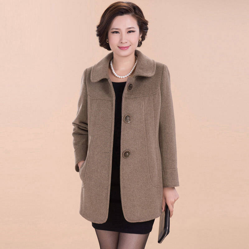 aszx 2014秋冬中老年毛呢子外套中长款修身大衣大翻领妈妈装翻领女装