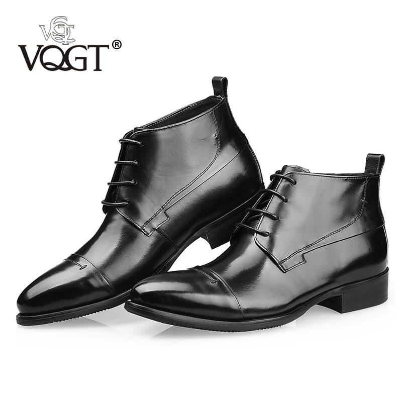 vqgt新款真皮商务皮靴男士靴子尖头男靴短筒马丁靴男英伦男短靴子高帮