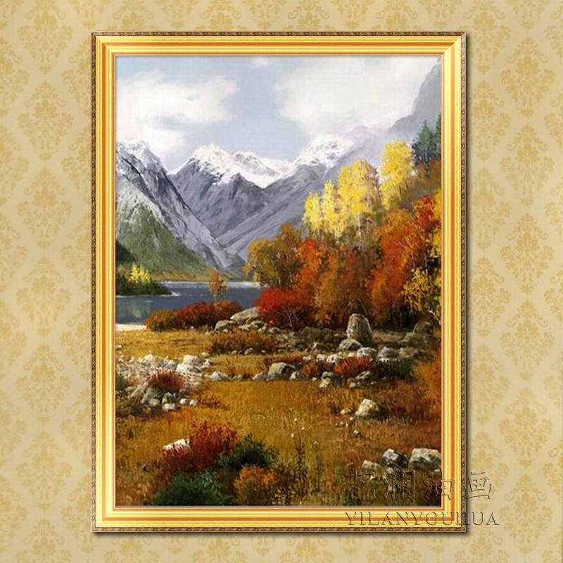 艺澜专业定制山水风景纯手绘油画 香格里拉风景客厅玄关装饰挂画fj132