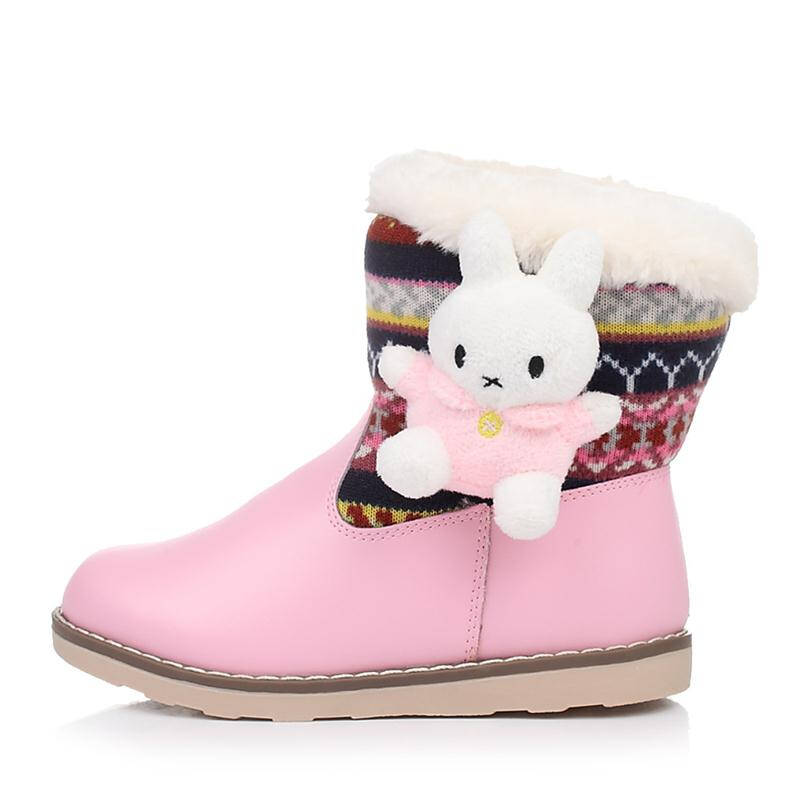 miffy/米菲童鞋冬季二层皮/纺织物粉色女小童童靴雪地
