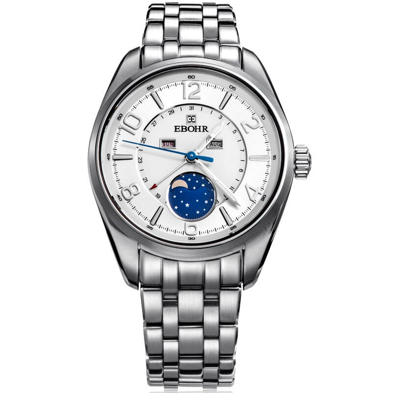 依波(EBOHR)手表 珍宝系列日月星辰盘白面钢