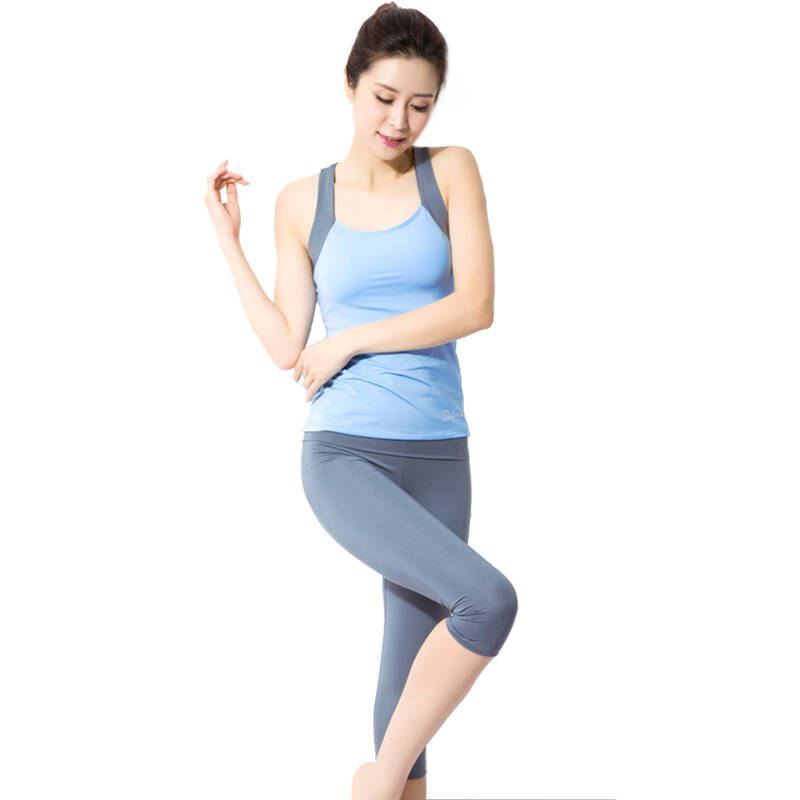 斯泊恩新款瑜伽服女套装夏季健身房跑步运动服紧身背心七分裤健身服