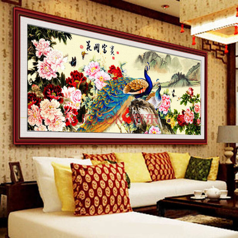 十字绣钻石绣贴画5d钻石画满钻砖石点钻石画花开富贵十字绣孔雀图卧室