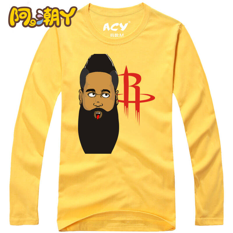 男士潮秋冬款长袖t恤卡通q版t恤篮球运动nba全码体恤衫 大胡子哈登