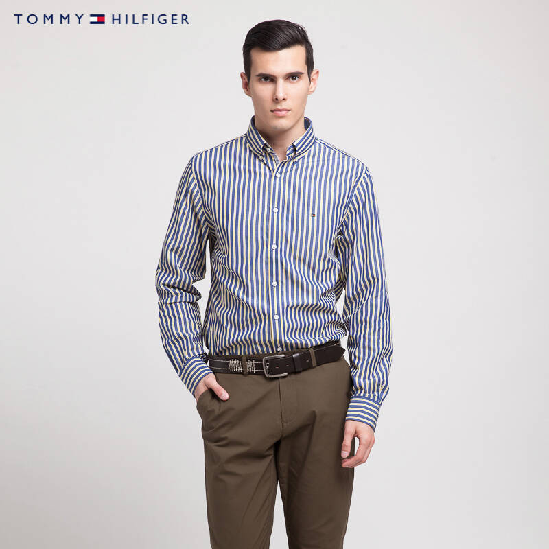 tommy hilfiger 品牌logo长袖衬衫(纽约版)| 0887872390ls 414蓝白黄