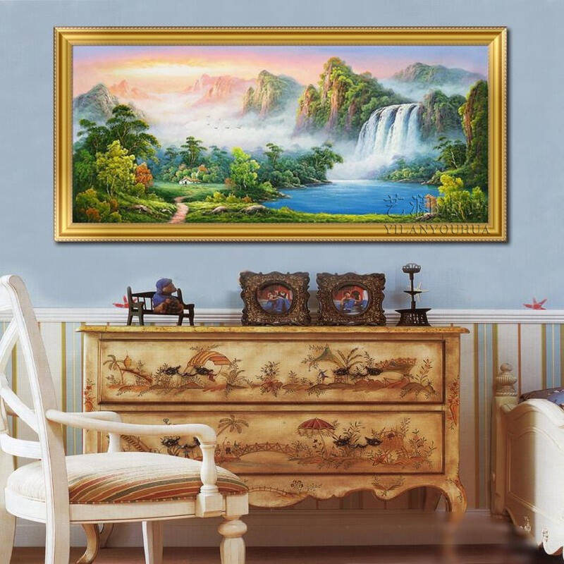 纯手绘油画批发山水聚宝盆风景油画